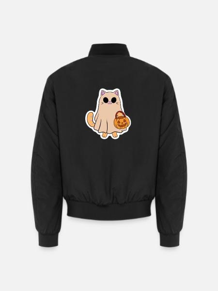 Katzengeist mit Halloweenkürbis - Unisex Bomberjacke - Schwarz