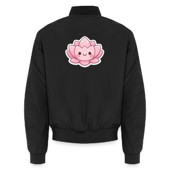 Kawaii Lotus Blossom Pink - Unisex Bomber Jacket - black - Back - AI Model Male 185 light (185cm)