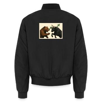 Stock market battle bears against bull - Unisex Bomber Jacket - black - Back - AI Model Male 185 light (185cm)