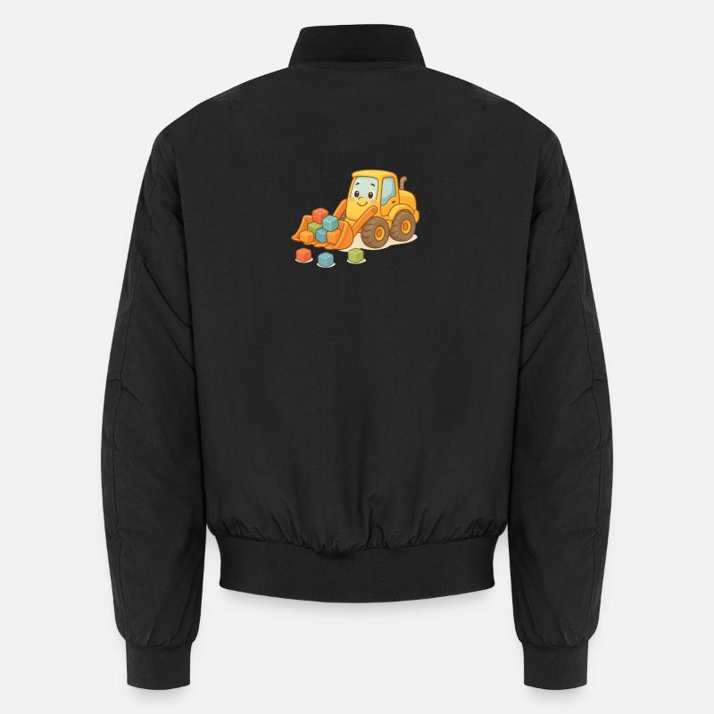 Verspielter Bagger mit bunten Bausteinen Unisex Bomberjacke