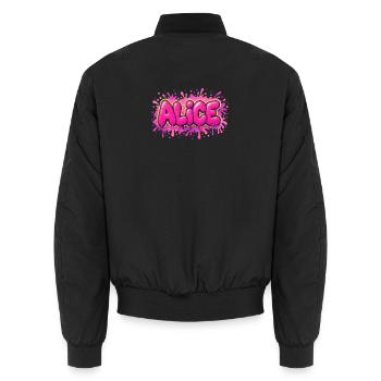 Graffiti ALICE First name, ideal printable gift - Unisex Bomber Jacket - black - Back - AI Model Male 185 light (185cm)
