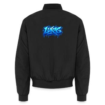 Graffiti LUKAS Name Gift Ideal Printable - Unisex Bomber Jacket - black - Back - AI Model Male 185 light (185cm)