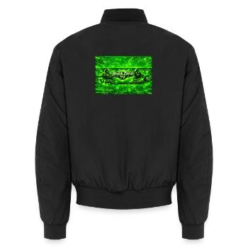 Neon Cyber Military Logo - Unisex Bomber Jacket - black - Back - AI Model Male 185 light (185cm)
