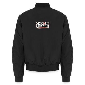 Krieg nicht mehr – Aufkleber: Frieden & Menschlichkeit - Unisex Bomberjacke - Schwarz - Hinten - AI Model Male 185 light (185cm)