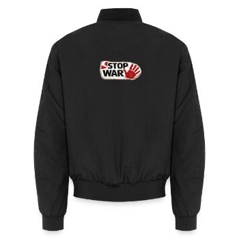 Krieg nicht mehr – Aufkleber: Frieden & Menschlichkeit - Unisex Bomberjacke - Schwarz - Hinten - AI Model Male 185 light (185cm)