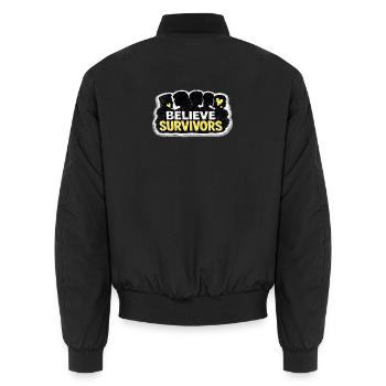 Believe Survivors Feministisches Bewusstseinsaufkleber - Unisex Bomberjacke - Schwarz - Hinten - AI Model Male 185 light (185cm)