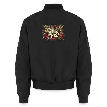 Peer Review This! Comic Lab Chaos - Unisex Bomber Jacket - black - Back - AI Model Male 185 light (185cm)