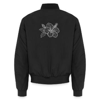 Line Art Hibiscus Flower Ornament - Unisex Bomber Jacket - black - Back - AI Model Male 185 light (185cm)