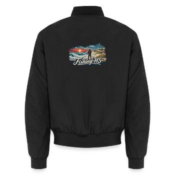 Angeln Hvide Sande - Unisex Bomberjacke - Schwarz - Hinten - AI Model Male 185 light (185cm)