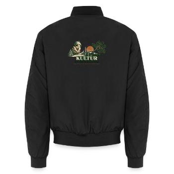 Kultur in Bewegung: Hand und Brücke - Unisex Bomberjacke - Schwarz - Hinten - AI Model Male 185 light (185cm)