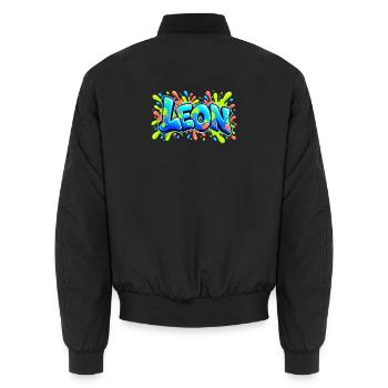 LEON Graffiti Fluo: Der Name, der für Aufsehen sorgt! - Unisex Bomberjacke - Schwarz - Hinten - AI Model Male 185 light (185cm)