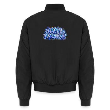 Frohes blaues Graffiti-Hanukkah: Geschenk, das leuchtet! - Unisex Bomberjacke - Schwarz - Hinten - AI Model Male 185 light (185cm)