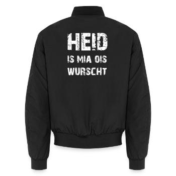 Heid is mia ois wurscht! Bayern Funshirt - Unisex Bomberjacke - Schwarz - Hinten - AI Model Male 185 light (185cm)