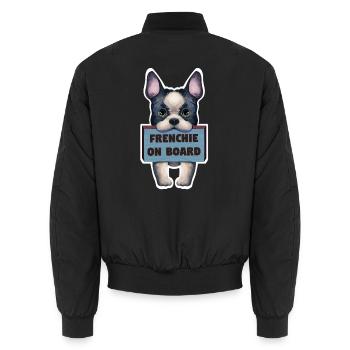 French bulldog sticker on board - Unisex Bomber Jacket - black - Back - AI Model Male 185 light (185cm)