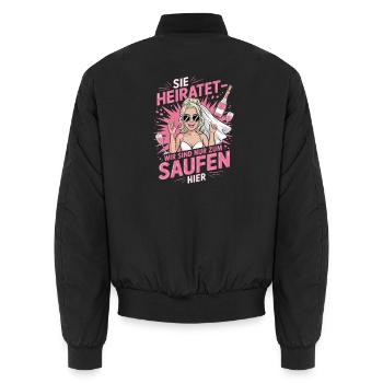 Funny German Hen Party Sie Heiratet Design - Unisex Bomberjacke - Schwarz - Hinten - AI Model Male 185 light (185cm)