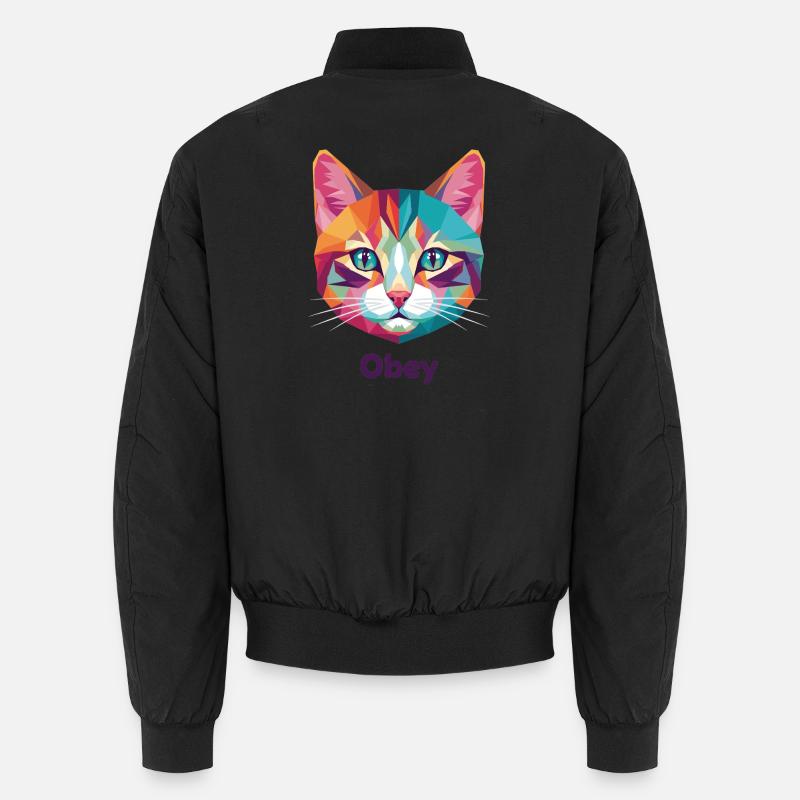 Geometrischer Katzenkopf mit Obey-Text - Unisex Bomberjacke - Schwarz