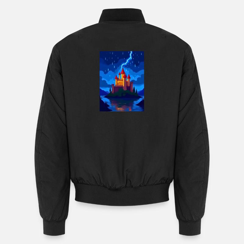 Enchanted Castle with Night Lightning Unisex Bomber Jacket