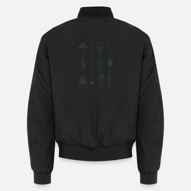 Botanical Wild Herbs Illustration - Forest Green Unisex Bomber Jacket