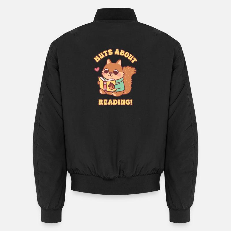 Süßes Eichhörnchen mit Buch-Nüssen über das Lesen von Wortspiel Unisex Bomberjacke