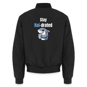 Drated aux requins | Requin de dessin animé drôle avec de l’alcool - Bomber unisexe - noir - Dos - AI Model Male 185 light (185cm)