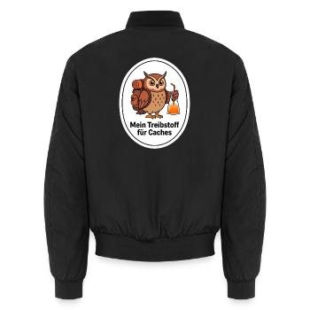 Geocaching Sticker Eule Thai Tea Treibstoff - Unisex Bomberjacke - Schwarz - Hinten - AI Model Male 185 light (185cm)