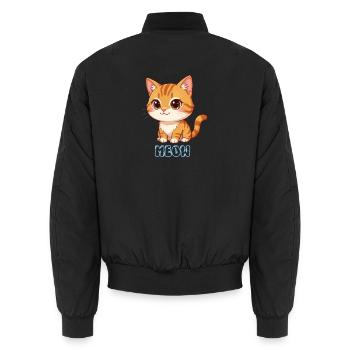 Niedliches Kätzchen-Miau-Cartoon-Katzen-Katzen-Design - Unisex Bomberjacke - Schwarz - Hinten - AI Model Male 185 light (185cm)