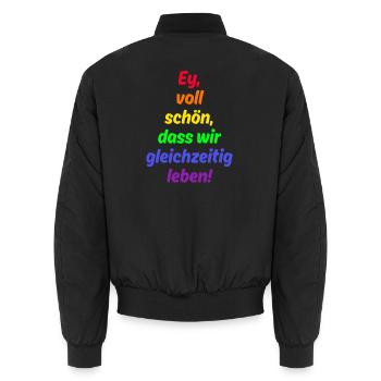 EY VOLL SCHÖN DASS WIR GLEICHZEITIG LEBEN, LIEBE - Unisex Bomberjacke - Schwarz - Hinten - AI Model Male 185 light (185cm)