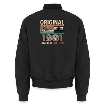 Vintage 1975 Legend Retro Birthday 1981 - Unisex Bomber Jacket - black - Back - AI Model Male 185 light (185cm)
