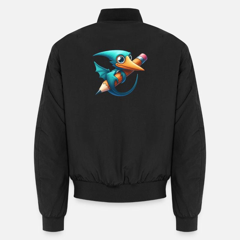 Pterodactyl Pencil Kawaii Pterosaur Dino - Unisex Bomber Jacket - black