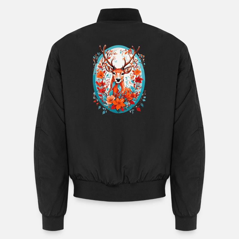 Cerf avec des fleurs Bomber unisexe