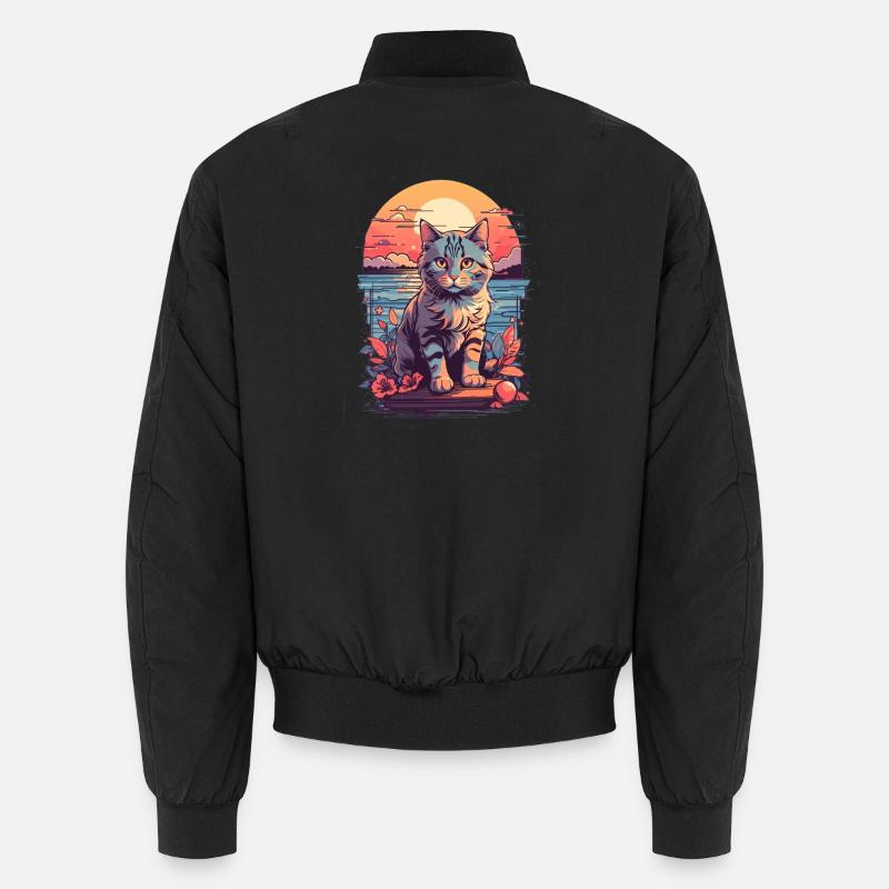 Chat motif mignon, Coucher de soleil chat au bord de la mer Bomber unisexe