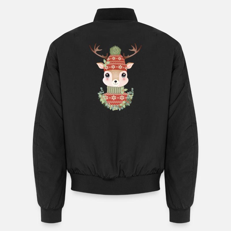 niedlicher Hirsch mit Pullover,Bommelmütze & Kranz - Unisex Bomberjacke - Schwarz
