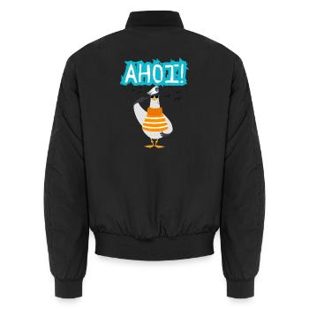 Ahoi - Möwe - Kapitän - Nordsee - Ostsee - Sea - Unisex Bomberjacke - Schwarz - Hinten - AI Model Male 185 light (185cm)