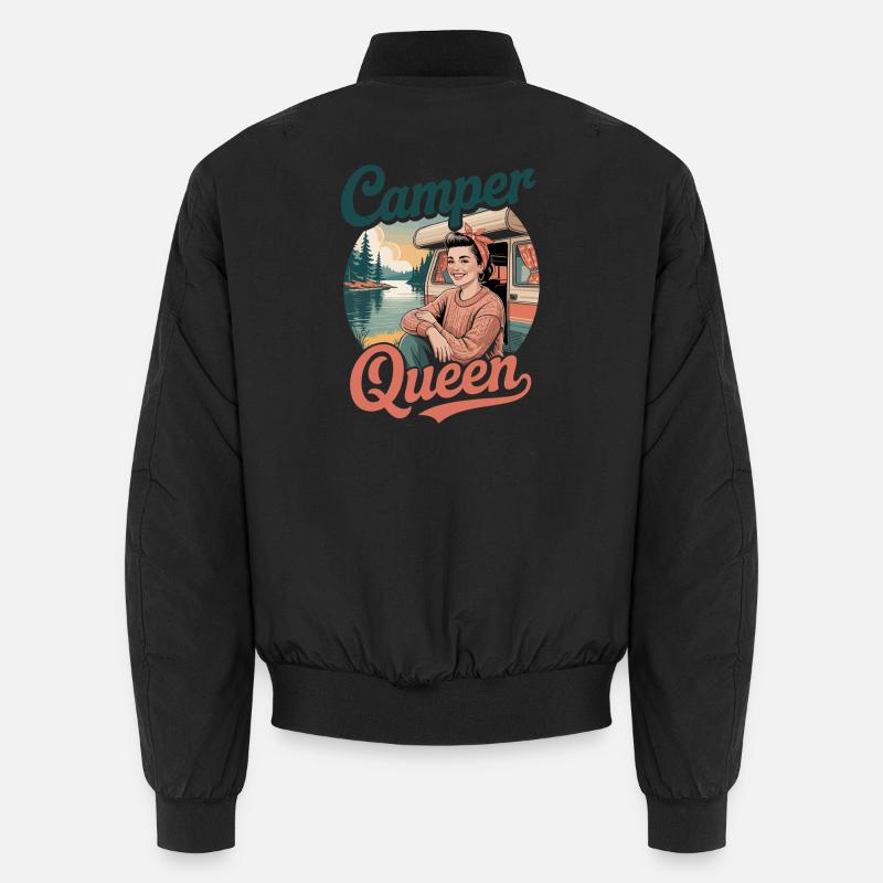 Camper Queen Retro Camping - Unisex Bomber Jacket - black