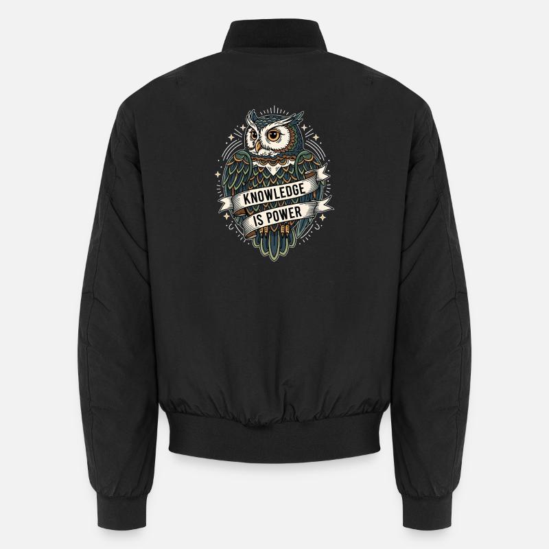 Knowledge Is Power Owl - Unisex Bomber Jacket - black