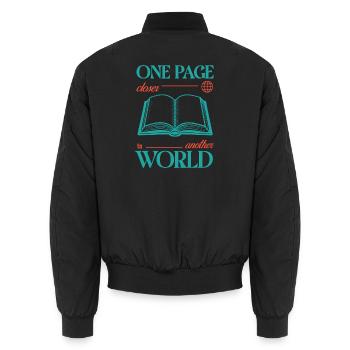 One Page Closer to Another World - Unisex Bomber Jacket - black - Back - AI Model Male 185 light (185cm)