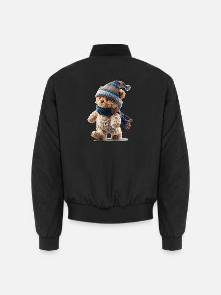 Lustiger Winterteddy mit Strickmütze und Schal - Unisex Bomberjacke - Schwarz