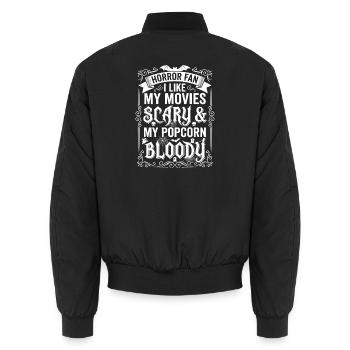 Horror Fan: Movies, Blood, Popcorn - Unisex Bomber Jacket - black - Back - AI Model Male 185 light (185cm)