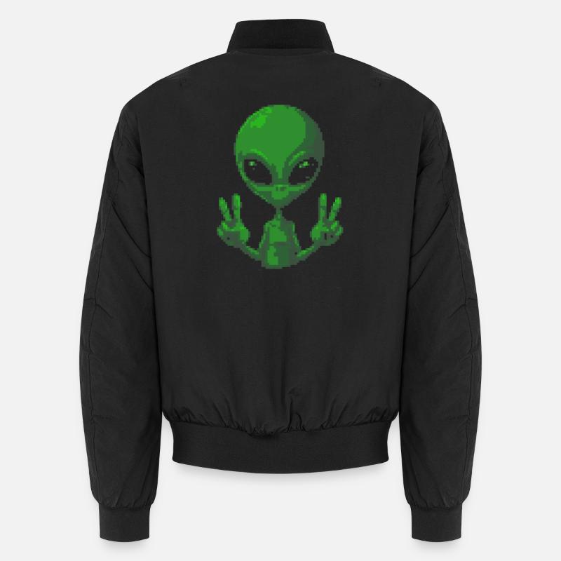 Pixel Alien Friedenszeichen-Tee - Unisex Bomberjacke - Schwarz