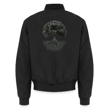 Lebensbaum mit Wurzeln – Schwarzweiß - Unisex Bomberjacke - Schwarz - Hinten - AI Model Male 185 light (185cm)