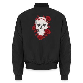Crimson Rose Skull - Unisex Bomber Jacket - black - Back - AI Model Male 185 light (185cm)