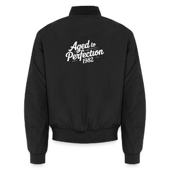 1982 Design for the 44 – For 44 years - Unisex Bomber Jacket - black - Back - AI Model Male 185 light (185cm)