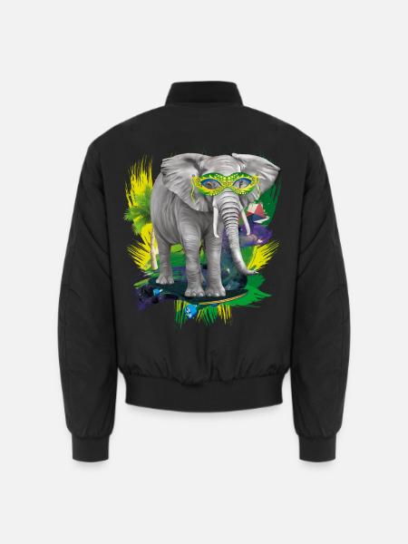 Party Elefant mit Skateboard & Brille - Unisex Bomberjacke - Schwarz