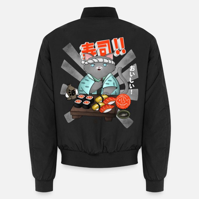 Sushi Cat Chef - Unisex Bomber Jacket - black