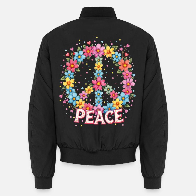 Flower Power Peace Sign - Unisex Bomber Jacket - black