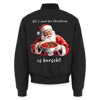 Der Weihnachtsmann mit einem Teller Borschtsch - Unisex Bomberjacke - Schwarz - Hinten - AI Model Male 185 light (185cm)
