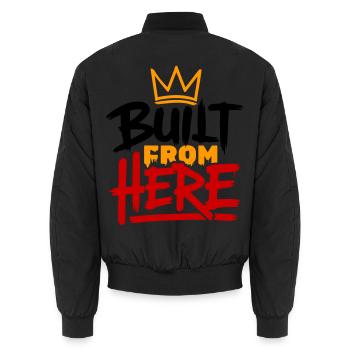 Built From Here Expression Of Pride & Authenticity - Unisex Bomber Jacket - black - Back - AI Model Male 185 light (185cm)