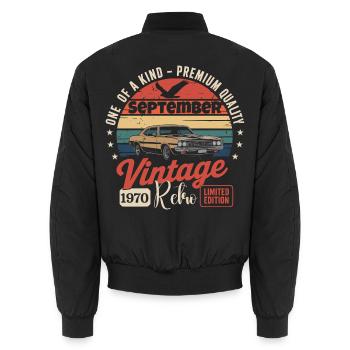 Geburtstag September 1970 Oldtimer - Unisex Bomberjacke - Schwarz - Hinten - AI Model Male 185 light (185cm)