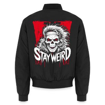 Stay Weird Schädel mit Wildem Haar - Unisex Bomberjacke - Schwarz - Hinten - AI Model Male 185 light (185cm)