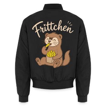 Frittchen - Frettchen mit Fritten - Pommes Frites - Unisex Bomberjacke - Schwarz - Hinten - AI Model Male 185 light (185cm)